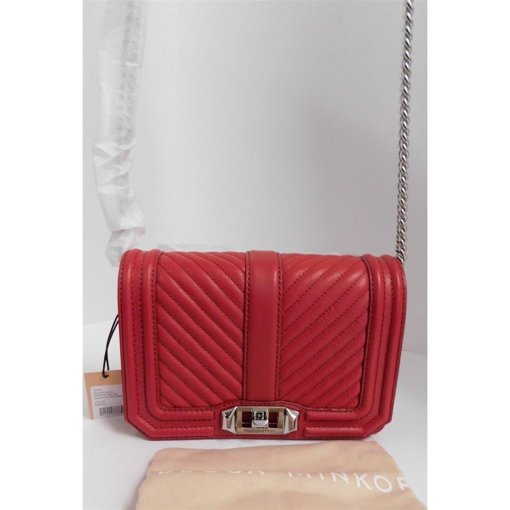 New Rebecca Minkoff Love Quilted Paprika Red Leather‎ Chain Crossbody Bag